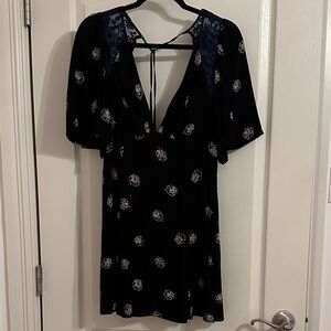 Free People Black Floral Backless Dress